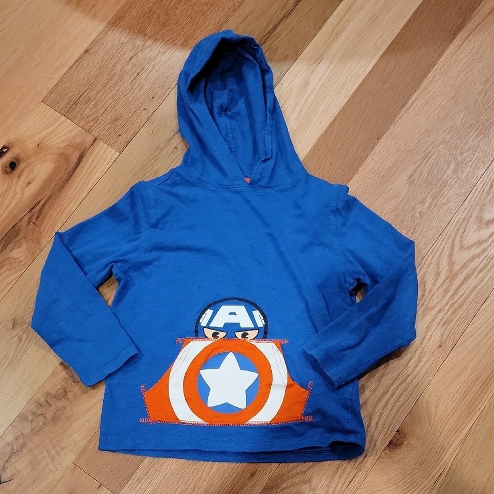 Marvel Blue and Red Captain America Hoodie Long Sleeve Tee Size Small (6/7)